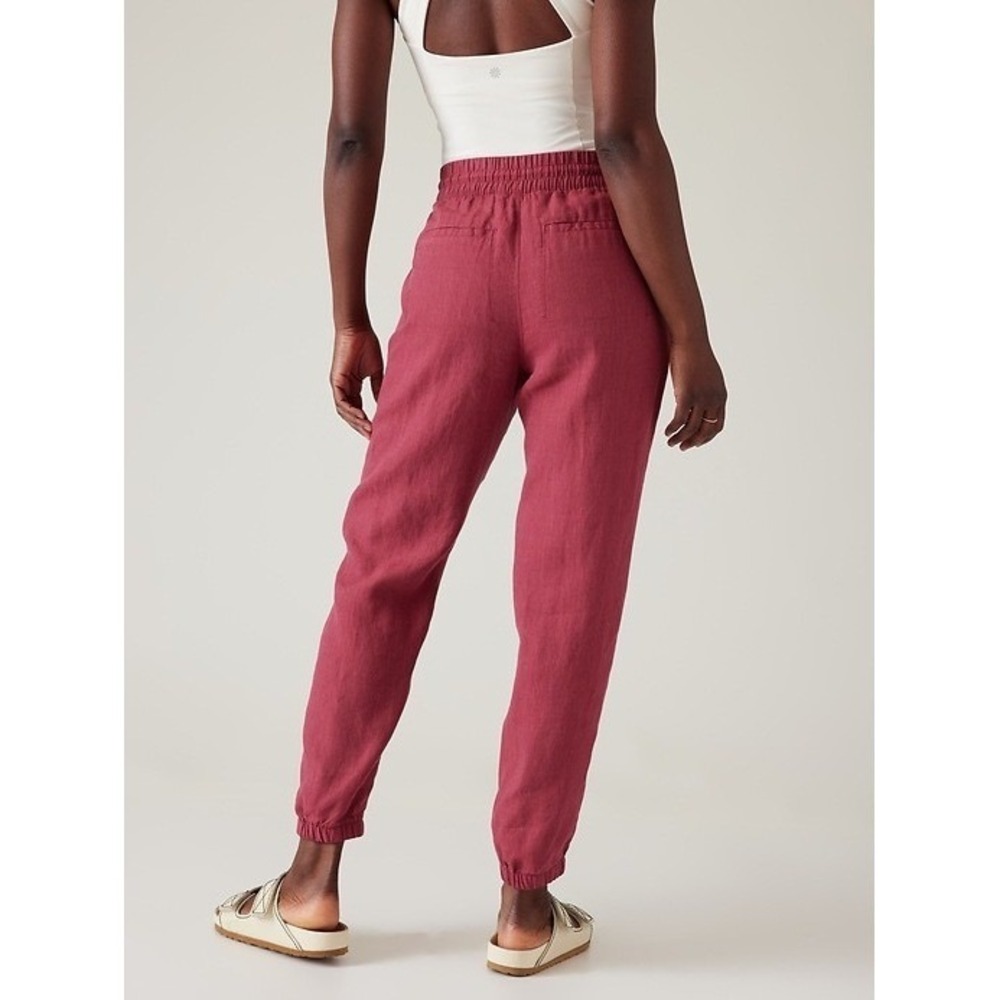 Athleta Retreat 100% Linen Jogger Pants Size 8P Petite NWT Pink Travel Casual - Picture 2 of 12